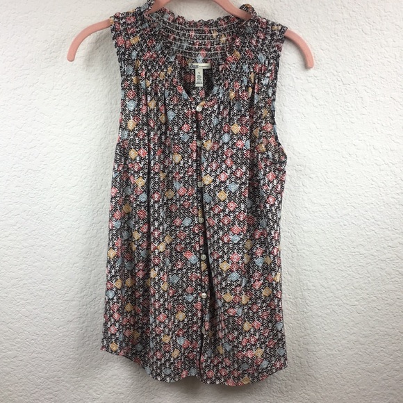 Bass Tops - Bass G.H. & Co. Patterned Blouse Tank Button Up S